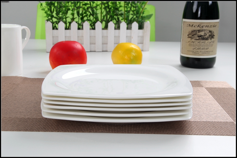 Pure white household ceramic plate steak pan European ipads porcelain hotel big flat tray square plate tableware