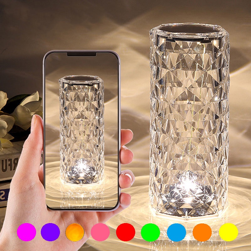 Crystal Table Lamp Bedroom Spanish Rose Lamp Diamond Smart Atmosphere Bedside Lamp Romantic Rechargeable Petal Night Light