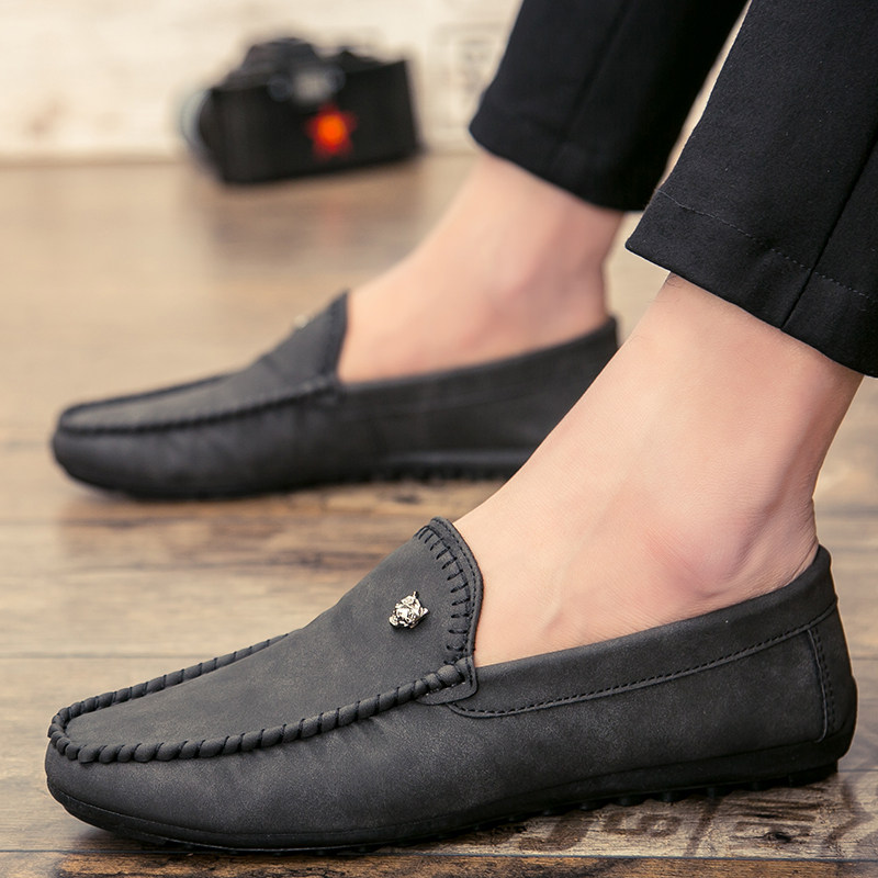 2022 new bean-bean wave shoes Summer Korean version Trend Breathable Casual Little Leather Shoes Sloth a foot pedal Young men's shoes