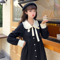  College style doll collar lace-up long-sleeved small dress female spring and autumn mid-length age-reducing small fresh skirt trend