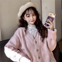  Sweater womens autumn and winter wear Japanese sweet sweater college style single-breasted long-sleeved loose cardigan top ins