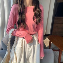Spring Autumn 2022 New Body Pink Long Sleeve T-Shirt Blouse Blouse Color Interior Lap White Pure Cotton Undershirt Wins