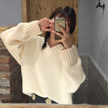 Autumn Winter Day Department V Collar Knit Sweater Woman Loose Outside Wearing 2022 New spring dress Long sleeves Spring blouses lazy