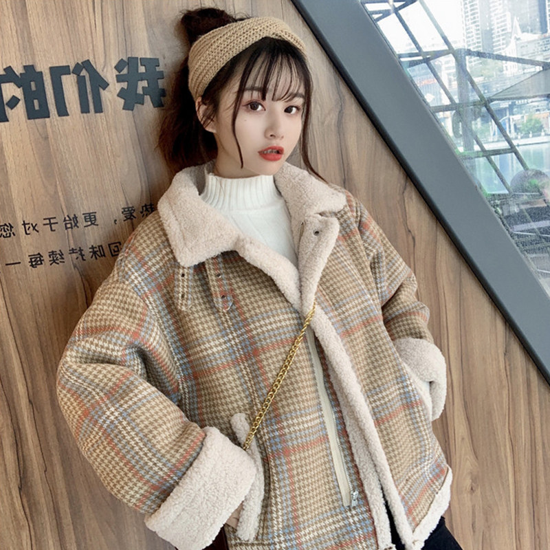 Winter jacket woman 2021 new lamb wool short cotton clothes cotton clothes thickened autumn and winter small sub cotton padded jacket