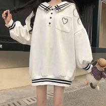  Navy collar spring and autumn sweater womens autumn 2021 new Korean loose mid-length autumn student long-sleeved top trend
