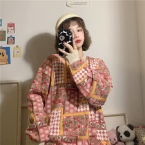 Spring and autumn retro round collar loose Korean version Long sleeves necropolis womens spring clothing 2022 new and no cap design sensation little crowdblouse