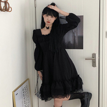Sweet cool wind dark dark girl lace temperament dress female spring and autumn 2021 New French skinny skirt autumn dress