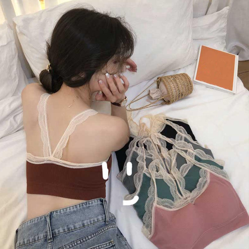 Autumn winter web celebrity beautiful back gathers condole of edge of sexy lace to take small vest to wipe bosom girl underwear without steel ring