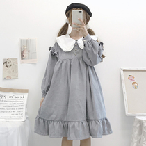 Fresh cream girl navy collar bubble sleeve dress female spring and autumn 2021 New College doll skirt