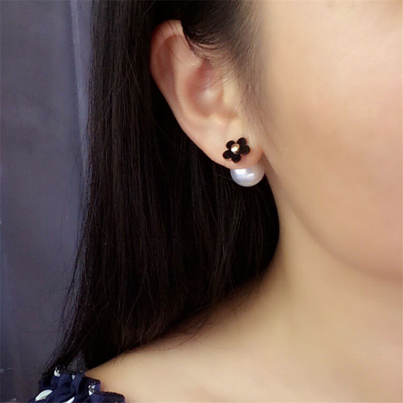 European and American Korea Fashion temperament ear ornaments Korean version of flowers before and after small flower pearl earbuds pop earrings