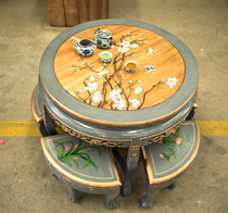 Classic Chinese furniture hand-painted furniture solid wood traditional furniture restaurant dining table and chair combination one table and four chairs leisure table