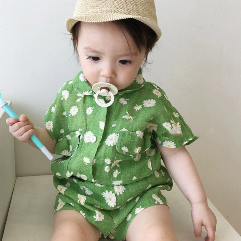 Hàn Quốc mùa hè 1 nam và nữ baby daisy phong cách phương tây áo phông phù hợp với trẻ em sinh nhật đầu tiên quần áo lưới màu đỏ hai mảnh - Phù hợp với trẻ em