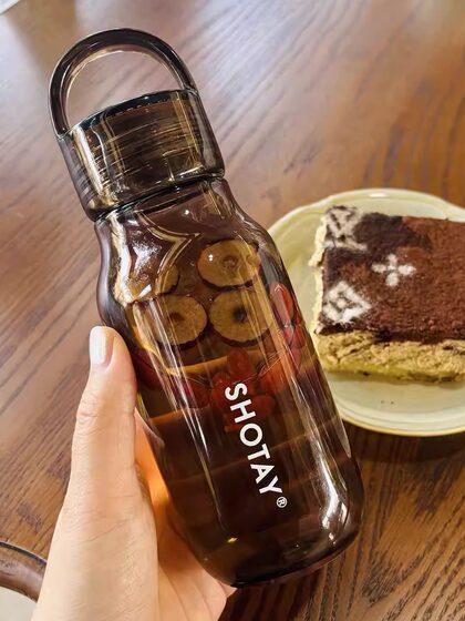 尚泰Tritan户外男女塑料杯学生透明随手杯刻度轻奢简约小清新水杯