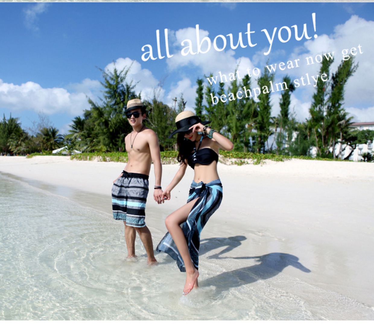 Cặp đôi đồ bơi mới đi biển bộ đồ bơi gợi cảm mặc bikini ba mảnh phù hợp với quần lửng sọc nam đồ đi biển cho cặp đôi