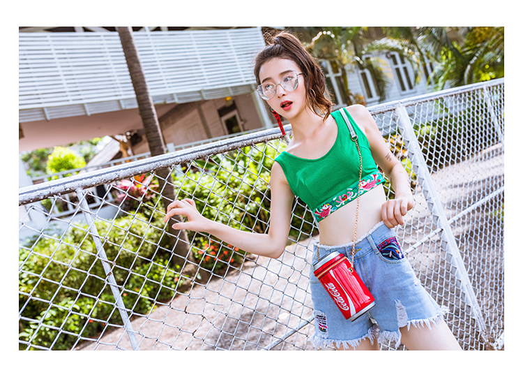 Sulu cơn ác mộng thời trang nguyên bản phong cách dân tộc áo sơ mi nữ mùa hè mới thêu ngắn đoạn rốn yếm - Áo ba lỗ thời trang công sở nữ