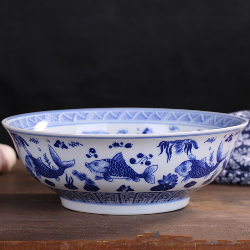 Jingdezhen blue and white porcelain hotel malatang large bowl of boiled fish bowl noodles cooking ingredients after the big rainbow such as bowl bowl