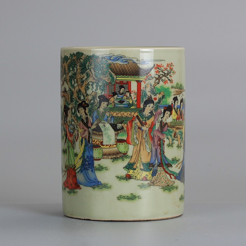 Imitation Qing Dynasty Porcelain Collection Antique Jingdezhen Ceramic Figure with Pink and White Painting of the Twelve Maidens of Jinling, Pen Holder, Home Decor Piece Imitation Qing Dynasty Porcelain Collection Antique Jingdezhen Ceramic Figure with Pink and White Painting of the Twelve Maidens of Jinling, Pen Holder, Home Decor Piece