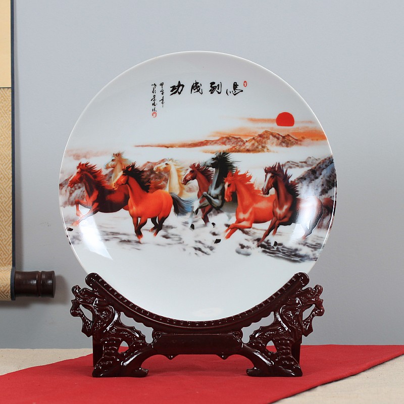 Jingdezhen ceramics powder enamel hang dish sit home background plate decoration plate decoration furnishing articles