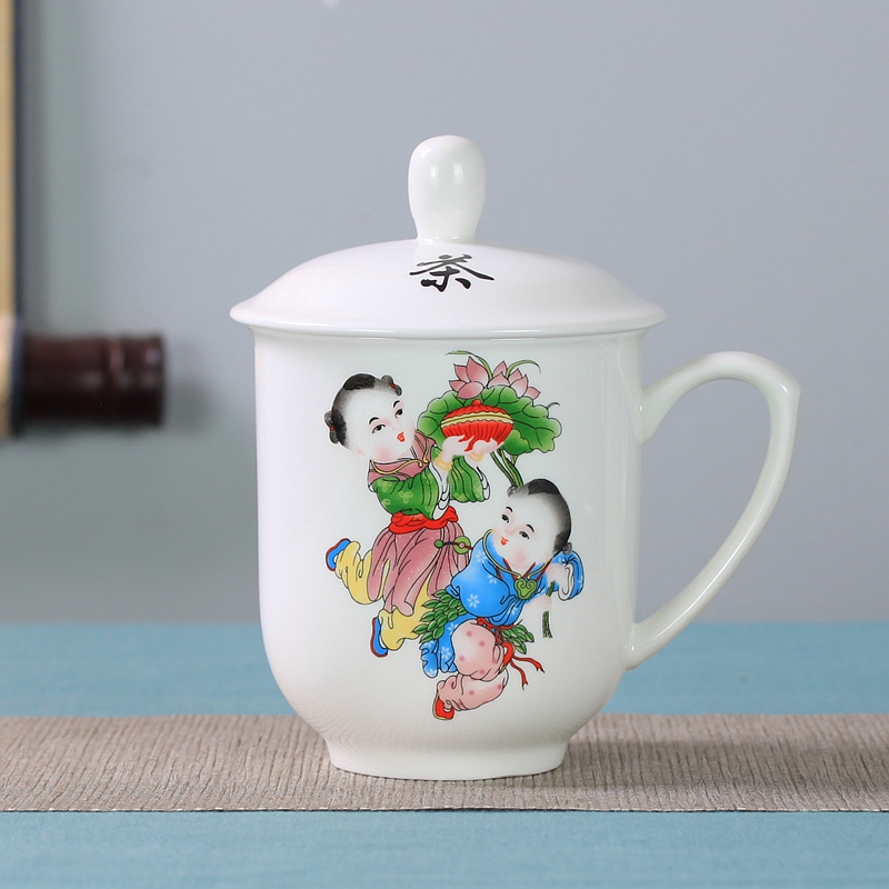 Jingdezhen porcelain teacup ipads can be customized LOGO office meeting glass ceramic cups with cover office gift mugs