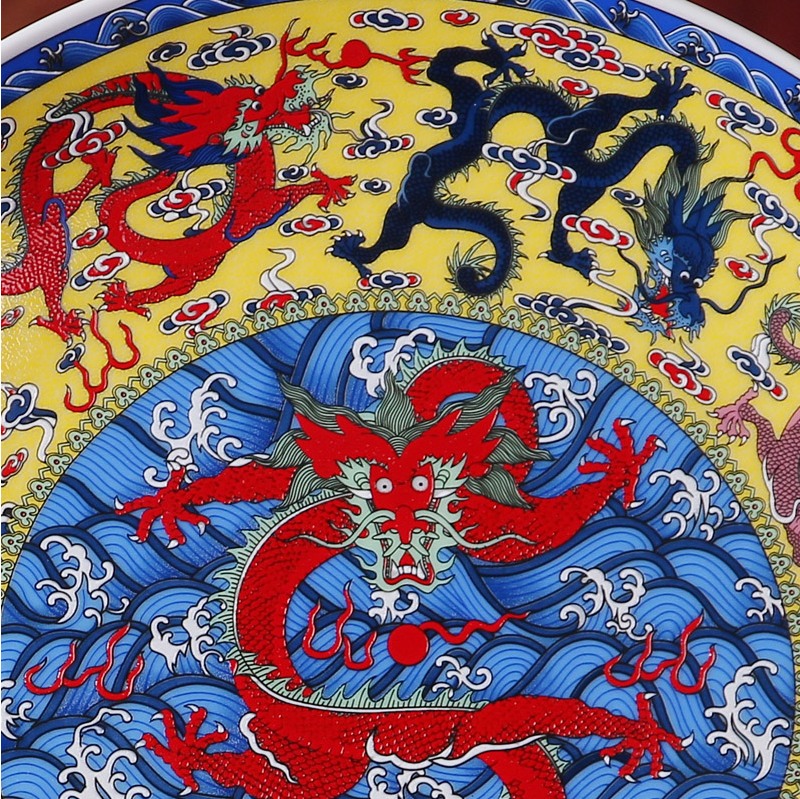 Jingdezhen chromatic dragons decorated living room porch hang dish adornment ceramics wine desktop TV ark