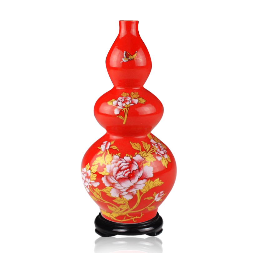 Wedding place jingdezhen ceramic Wedding festive red floret bottle decorated new red household adornment