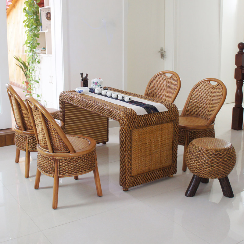 Rattan woven tea table tea table creative balcony living room table and chair combination simple terrace living room study kung fu tea table