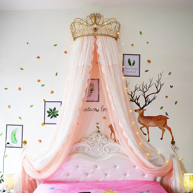 Bed Mantle Princess Wind Mosquito Net Home Cute Teenage Girl style Bed Curtain Pink Yarn mantle Veil Veil crown frame Curtain Mantle Yarn