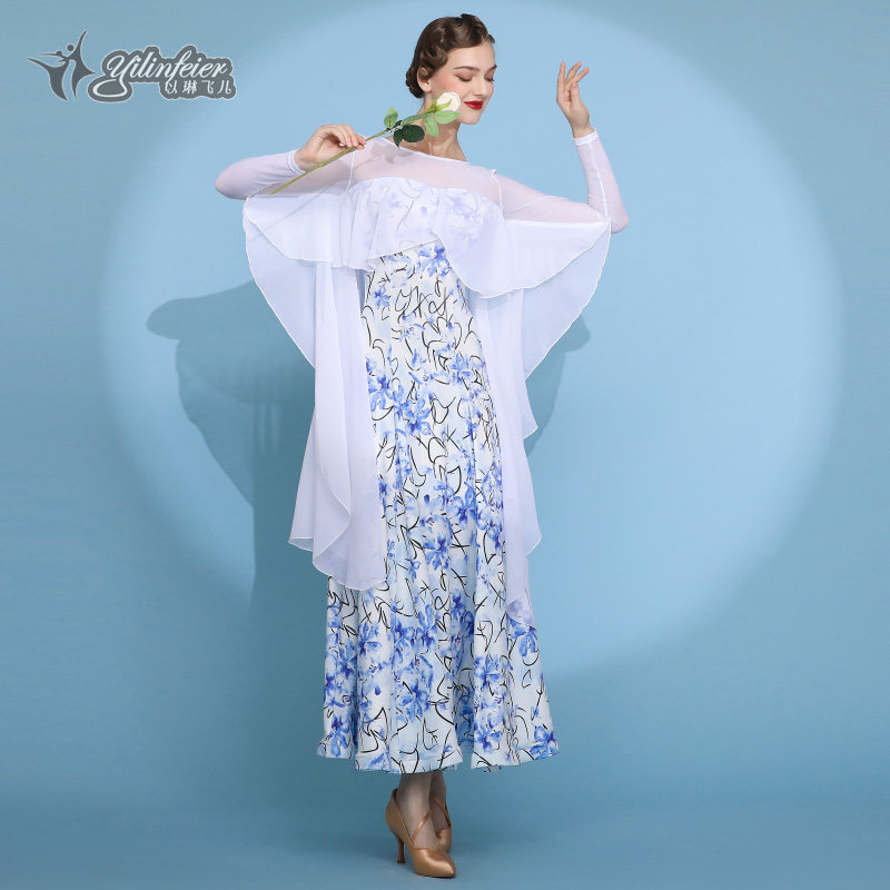 Floral Appendage Printed New Morden Dance Dress Dress 2118 National Mark Dance Practice Costume Waltz Dance Dress-Taobao