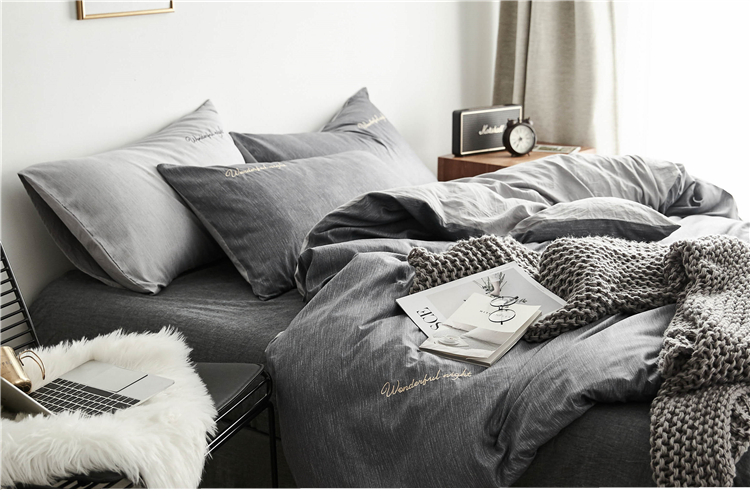 Nam mùa xuân và mùa hè bông rửa màu xám denim chăn đơn giản giường vải mềm đúp 1,8 m - Bộ đồ giường bốn mảnh chăn ga gối đẹp