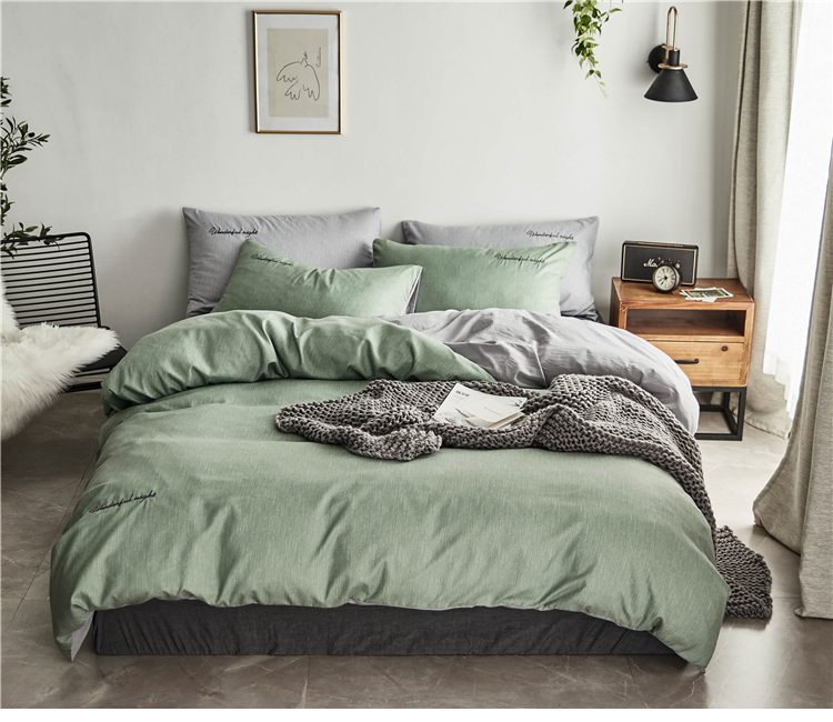 Nam mùa xuân và mùa hè bông rửa màu xám denim chăn đơn giản giường vải mềm đúp 1,8 m - Bộ đồ giường bốn mảnh chăn ga gối đẹp