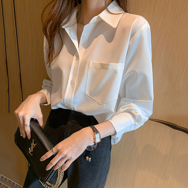 2022 spring new white chiffon shirt women's design sense niche professional shirt spring long-sleeved inner top