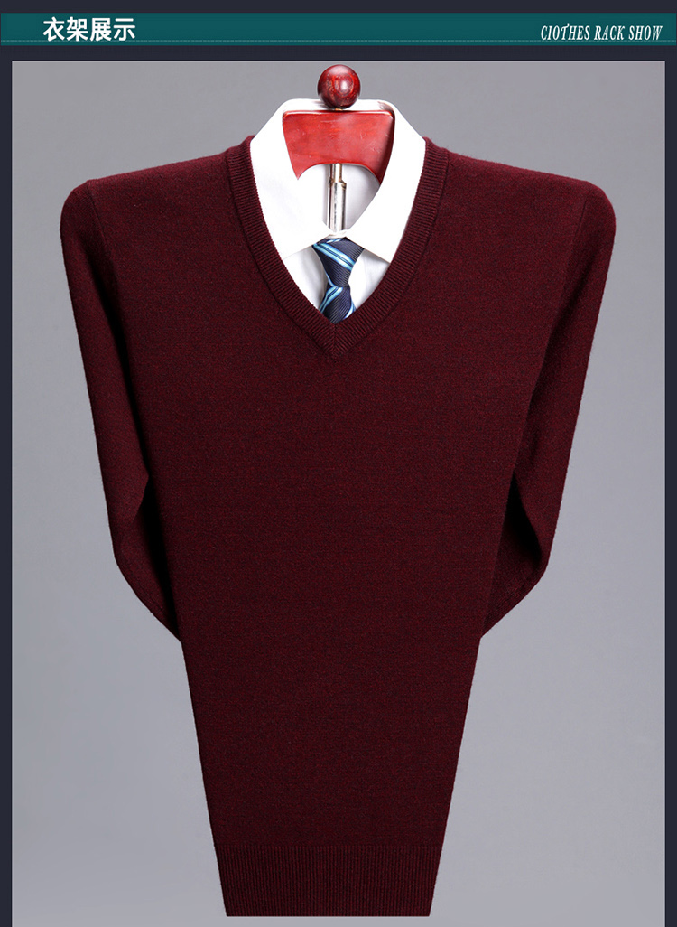 Áo len cashmere mùa đông nam 2018 mới cổ gà hình trái tim rắn màu áo len nam dày đan đáy áo len cổ chữ V áo có cổ
