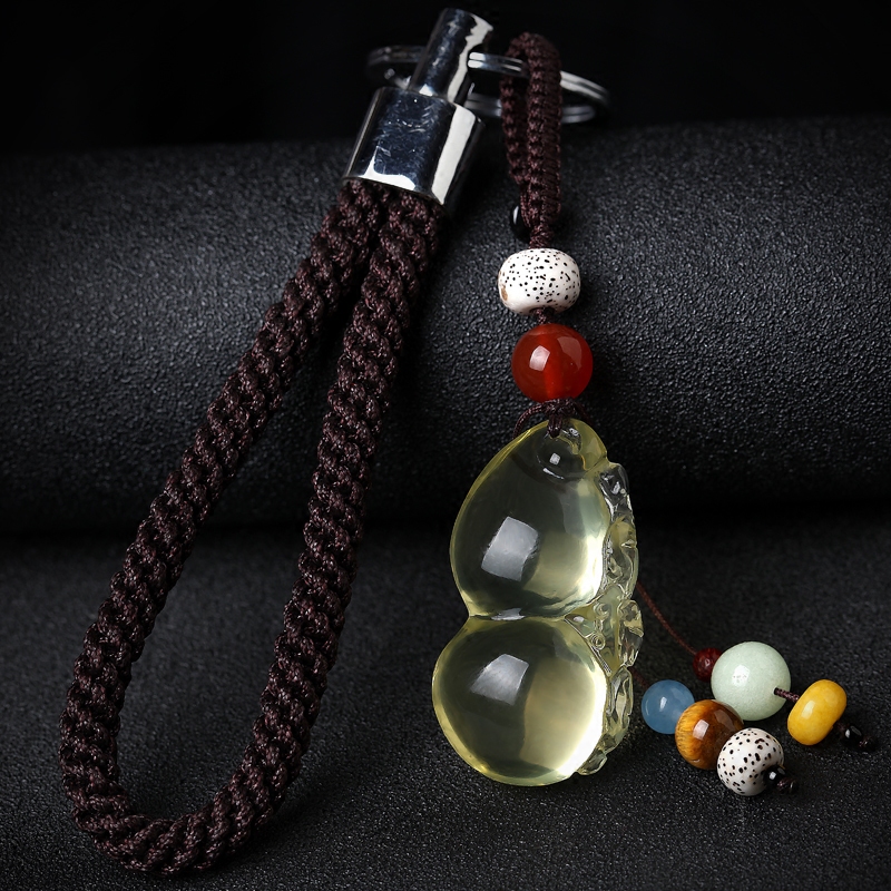 Natural Yellow Crystal Pau Ping An Car Key Buckle Pendant Creative Men And Women Personality Lovers Ornaments