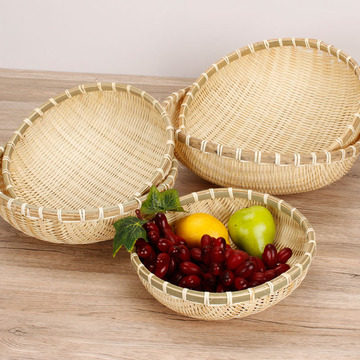 Bamboo Knitwear Bamboo Basket Steamed Bread Basket Bamboo Basket basket Basket Round Folk Handicraft-dried washed vegetable water fruit basket
