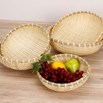 Bamboo Woven Articles Bamboo Basket Steamed Bread Basket Bamboo Basket Basket basket Basket Round Folk Handicraft-dried washed vegetable water fruit basket