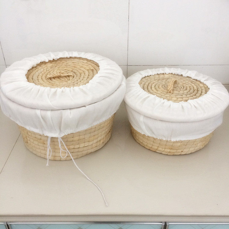 Grass Choreography Steamed Bread Basket With Lid Insulated Basket Bungled Pancake Pancake Basket Domestic Round Containing Box Storage Hamper Basket