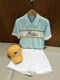 ຕົວແທນຈັດຊື້ຂອງເກົາຫຼີ MALBON golf 24 spring and summer spliced ​​lapel thin knitted sports short-sleeved T-shirt for women