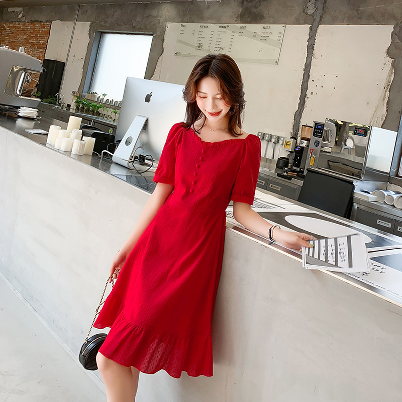 Blue - language large - yard female style of fat French retro dress fat sister mm 2023 summer new tummy dress