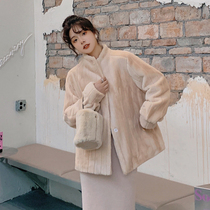 Blue language large size womens fat sister mm loose collar imitation mink velvet coat winter New hairy short coat