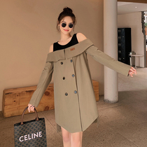 Blue Language Big Code Woman Dress Fat Sister Mm Temperament Truffle Shoulder Irregular Open Fork Hymn Dress Spring Conspicuose Design Feel Skirt