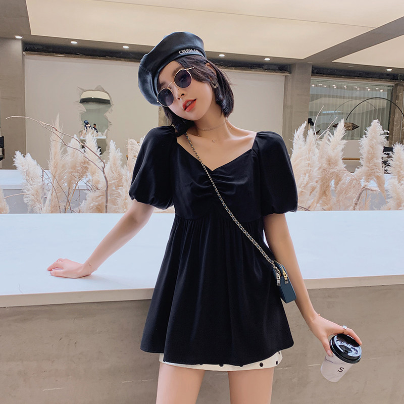 Blue Language Wears Fat Sister MM Meat Collection V Console T Shirt 2023 Summer New Skin Short Skin Tops