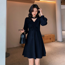 Blue large size womens fat sister mm waist knitted dress winter New Meat cover thin a-shaped sweater skirt