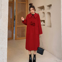 Blue language large size womens fat sister mm temperament doll collar wool jacket winter New loose woolen cloth coat thick