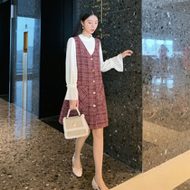 Blue language large size womens fat sister mm temperament jacket foreign vest skirt autumn loose slim two-piece suit