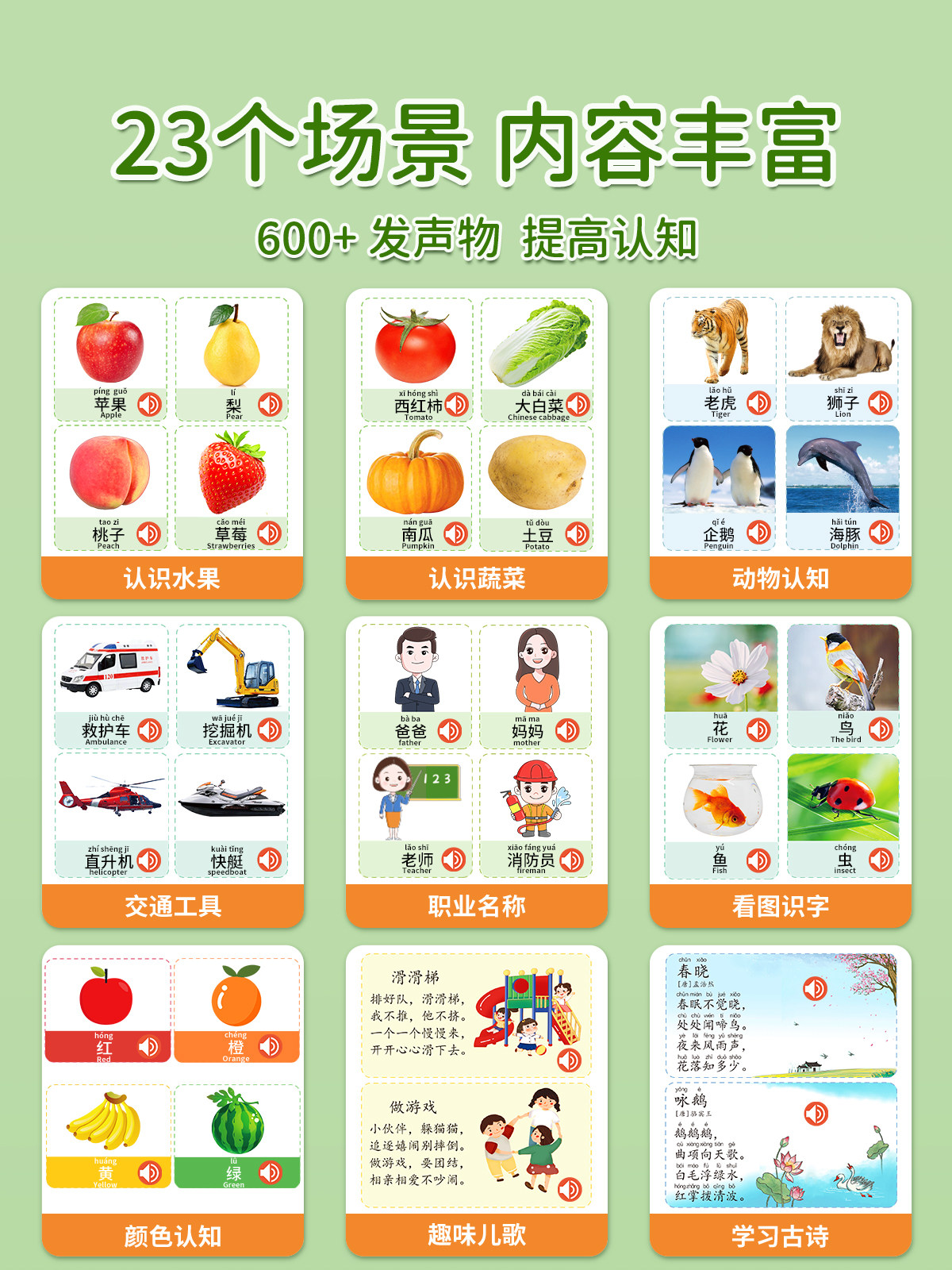 Baby Talking Early Education Audio Book, Click-To-Read and Sound-Producing Infant and Toddler Voice Reading Book, Bilingual Touch Learning Machine