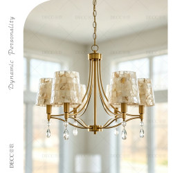 Dige French Retro Creative Shell Chandelier Bedroom Living Room Dining Room Crystal Lamp American Retro Light Luxury Lighting Fixtures