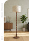 French Retro Shell Floor Lamp with a High-End Feel, American Mid-Century Style Rubber Wood Floor Lamp for Bedroom and Living Room Lighting
