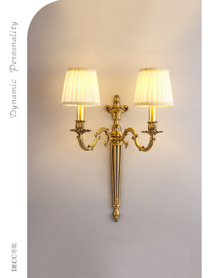 American-Style All-Copper Fabric Wall Lamp, French Retro Living Room, Bedroom, Dining Room Creative Art Handmade Pure Copper Wall Lamp