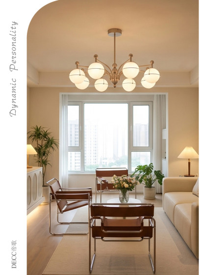 Ring Star Bauhaus Glass Living Room Chandelier Minimalist Light Luxury Glass Ball High-End Living Room Chandelier Eye-Protection Main Light Fixture