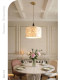 French-Style Vintage All-Copper Creative Shell Dining Room Pendant Light, Rubberwood Bedroom Pendant Light, Cream-Style Walnut Wood Color Lighting Fixtures
